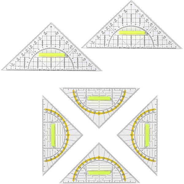 6-Piece Set Square with Handle, Portable Shatterproof Geometry Set for School, Office, Students, Teachers, Transparent