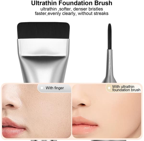 Flad foundation børste, makeup børste skraber ansigtsbørste til foundation, premium ansigts makeup børste blending creme (sølv)