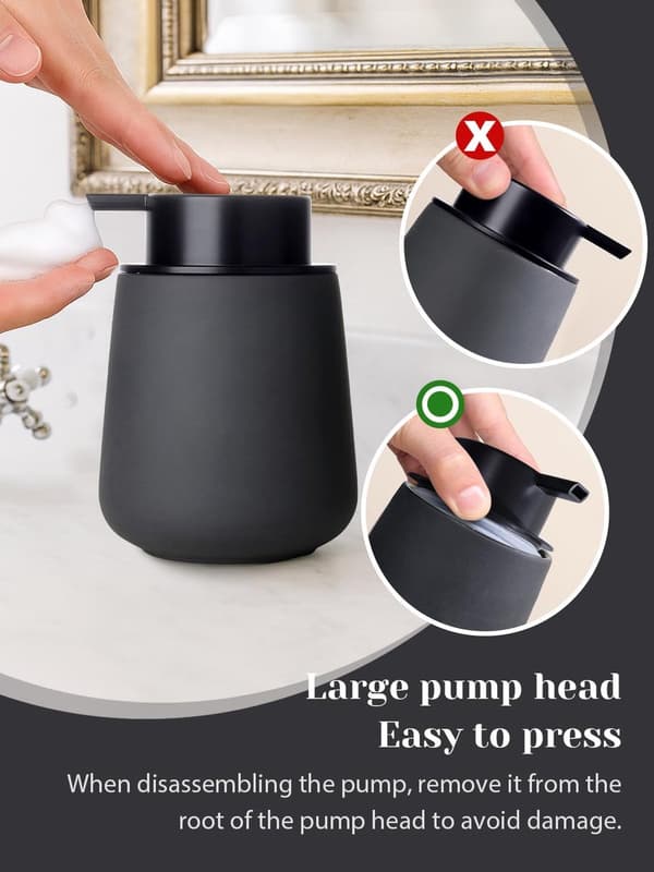 Keramisk skumsæbedispenser, skum håndsæbedispenser til badeværelse, keramisk håndsæbe opvaskemiddel moderne dispenser med pumpe, egnet til køkken, grå