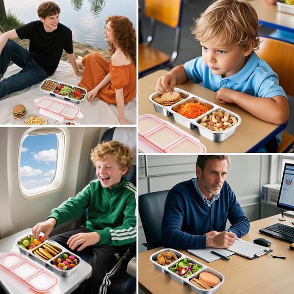 Matboks i rustfritt stål - matboks med tre rom og lokk