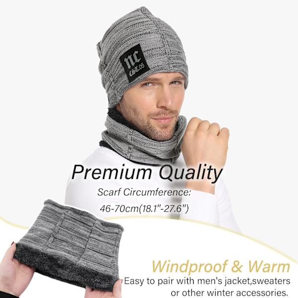 Huer & Halsvarmer Sæt til Mænd & Kvinder Vinter Beanie Hat Tyk Fleeceforet Skuldehat Halsvarmer til Mænd Kvinder Light Gray