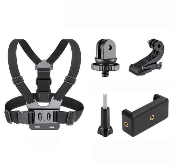 Action Camera Bröstrem - 5-delars set - Ställ - Stabiliserande bröstrem - Universell bröstrem - Svart