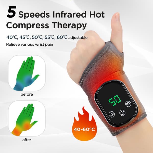 Hand Triple Method Massager, handledsmassager, med 3 vibrationsinställningar och 5 värmeinställningar, för handledsavslappning (Han d*1)