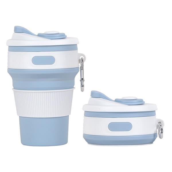 Resemugg - Hopfällbar silikonmugg med lock, Blå + Rosa (350ml)