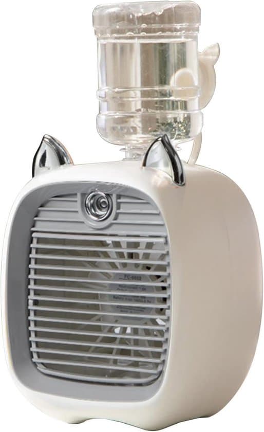 ING 3-i-1 Mini Luftkøler Ventilator – Luftkøler med Forstøver og Natlys, 3 Hastigheder – Luftfugter og LED-lys – Grå