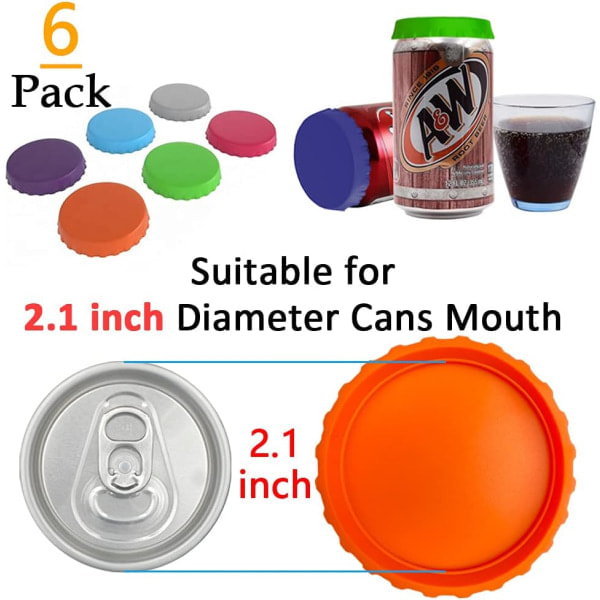 Silikonlock för Sodaburkar, 6-pack Återanvändbara Lock för Soda/Dryck/Ölburkar