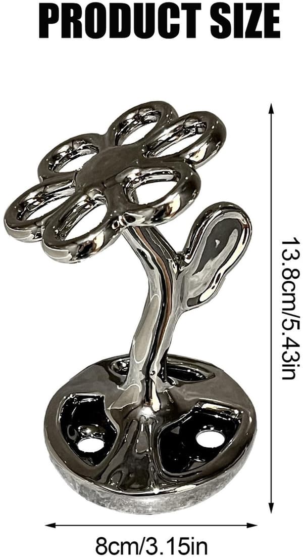 Blomsterformet keramisk tandbørsteholder, multifunktionel opbevaring, 1 stk., sort.
