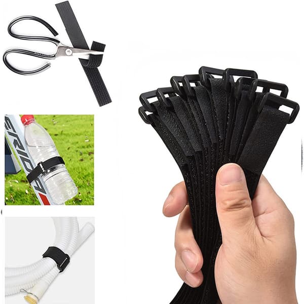 Kabelbindere med burre, 5 m, 10 mm, sort