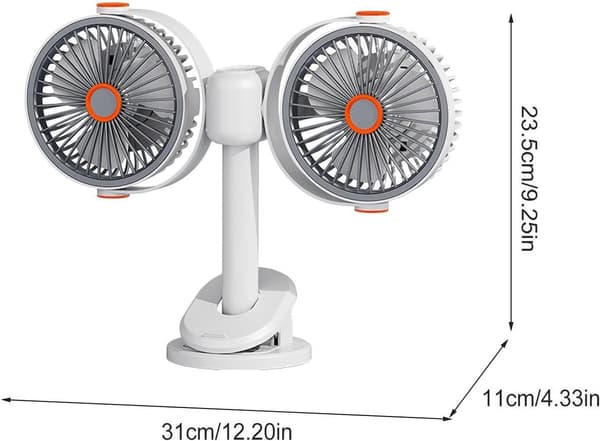 Oppladbar vifte med dobbelthode og klips, 5-trinns justerbar, stillegående USB-drift, egnet for bil, reise og skrivebord.