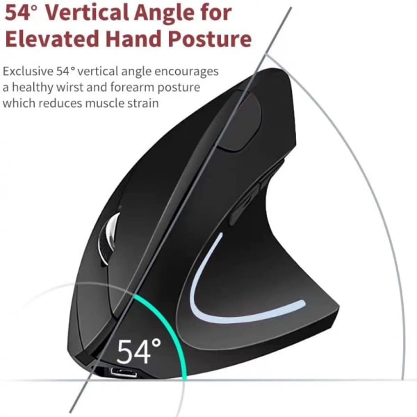 Ergonomisk Mus Vertikal Trådløs Datamus 2.4G med Bærbar Trådløs Stille Ergonomisk Oppladbar Mus & USB-mottaker 3 Justerbare DPI