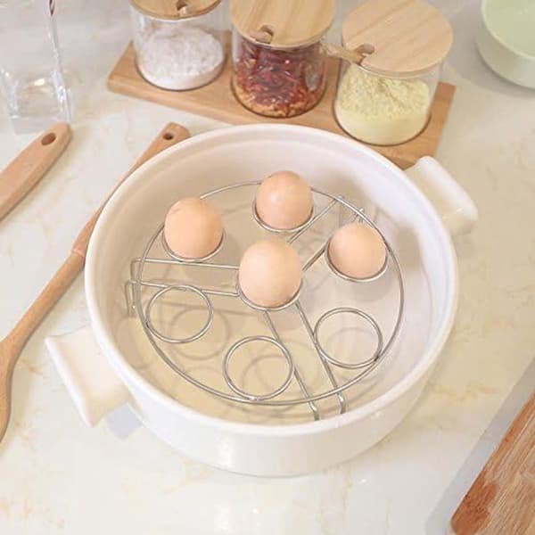Dampstativ for egg i rustfritt stål (2-delt sett), multifunksjonelt dampstativ for trykkokere og kjeler, sølv.