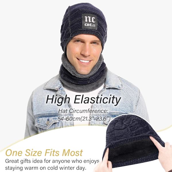 Huer & Halsvarmer Sæt til Mænd & Kvinder Vinter Beanie Hat Tyk Fleeceforet Skuldehat Halsvarmer til Mænd Kvinder Blue