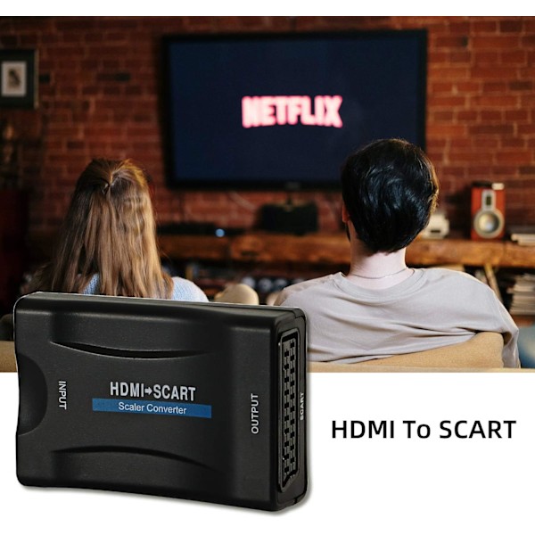 HDMI til SCART Konverter, 1080P HDMI Indgang til SCART Udgang Adapter med 80cm SCART Kabel til SKY, Blu-Ray Afspiller, DVD, PS3, PS4, Xbox, PC (Sort)