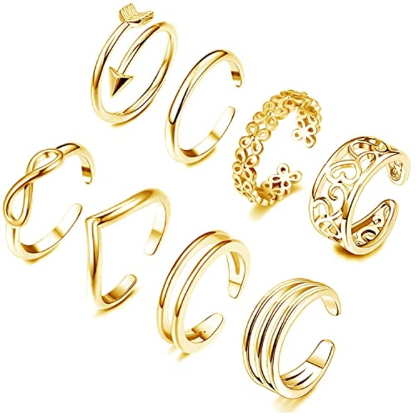 Öppen Tåring Set för Kvinnor Allergivänliga Justerbara Blomma Knut Enkel Pil Fingerled Tåring Band Sandaler Fotsmycken