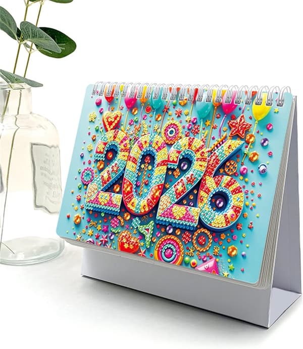 Lodret foldbar diamantmaleri skrivebordskalender, 2026, 24×19cm, jule-tema DIY, Stil B