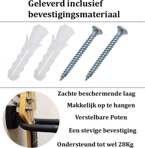 Väggfästen för gitarr, 2-pack, kompatibla med gitarrer, basar och ukuleler.