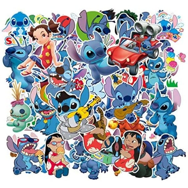 100 stk. Lilo & Stitch-klistremerker for vannflasker, bærbare datamaskiner, datamaskiner, telefoner, gave til barn og tenåringer