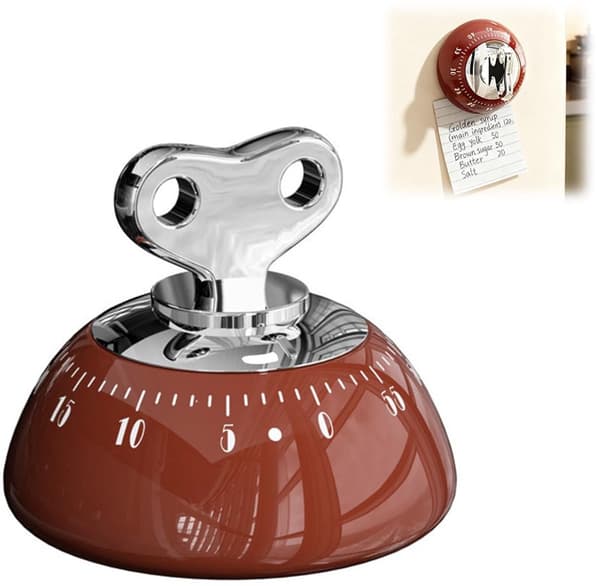 Kjøkkentimer - Mekanisk Timer 60 Minutter - Matlagingstimer - Magnetisk Bakside - Høy Alarm - Rustfritt Stål - Timer - Rød