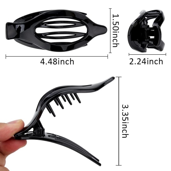 3 Svarta Alligator Hårklämmor - Hållbara och Snygga Ankdunksklämmor - Perfekta för Styling och Sektionering