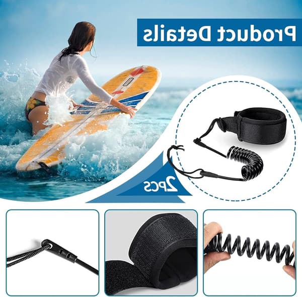 Surfebrett benstropp, 10 fot, 5 mm elastisk, 2-pakning, padlebrett sikkerhetsstropp
