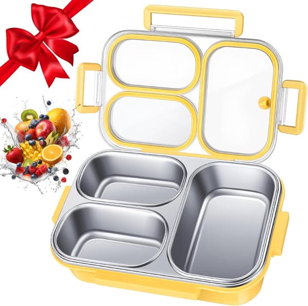 Matboks i rustfritt stål - Bento-boks med 3 rom - Lekkasjesikker isolert matbeholder - 800 ml - Egnet for studenter, barn og voksne
