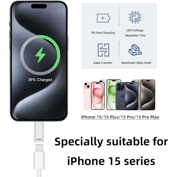 Lightning til USB-C-adapter til f.eks. iPhone 15 Second generation