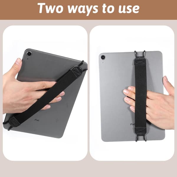 Todelt elastisk anti-falds-håndledsremssæt til tablets, 20 cm, kompatibel med 10,5-tommer tabletlæsere, sort.