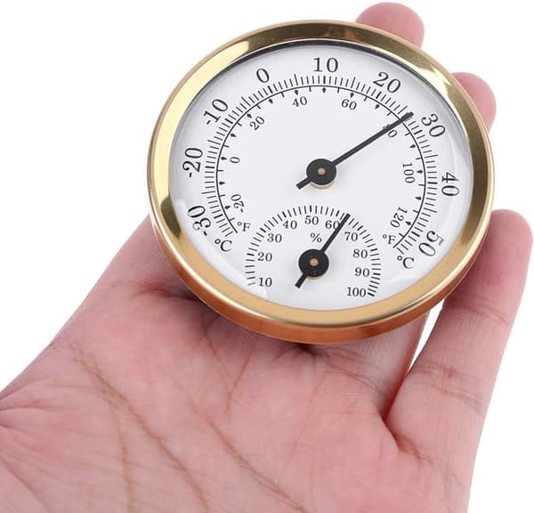 ING Termometer, Termometer, Hygrometer, Værstasjon, Hygrometer Termometer, Lufttemperaturvisning, 58 mm, Gull + Hvit, Skrivebord