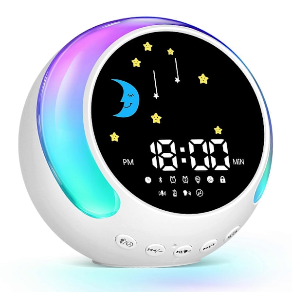 Søvntræner med rutinehjælp, børnevækkeur, lydmaskine og natlampe til børneværelset med sleep timer til yngre børn