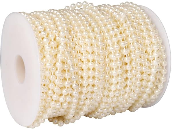 4 mm kunstig perletråd, 5 meter, DIY bryllupsfestdekorasjon, beige.