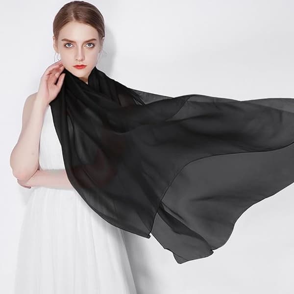 Chiffon aftonsjalar, 2-delat set, 200×70cm, svart/vit