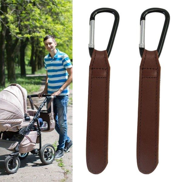 2 baby-vogn kroge, roterende tilbehør, premium bærestrop i læder, ur-pung-krog
