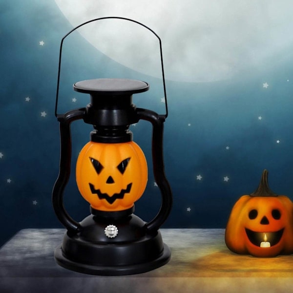 Halloweenlampa Pumpa Skalle Ljus Dekoration Lykta Belysning Solcellsdriven Svart