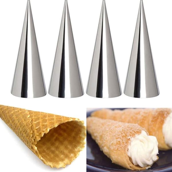Sæt med 10 kegleformede bageforme i rustfrit stål (5 af hver størrelse, til dessertbagning, sølv)