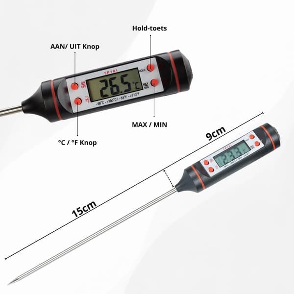 ING Termometer - Kökstermometer - Rostfritt stål - Svart - Röd