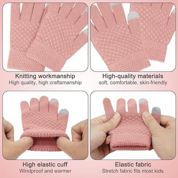 Pink - Tørklæde, handsker og hat tre-delt sæt (alder 2-8 år)