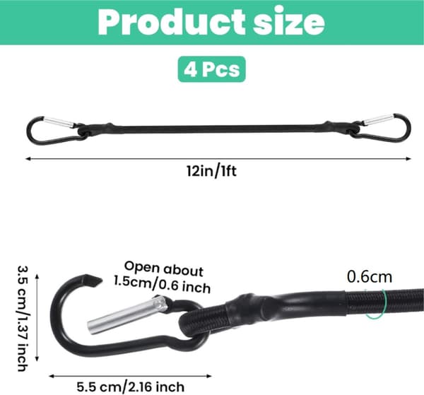 ING 4-delt sæt - Bagagestropper - 30 cm elastisk snor med karabinhage - Bindestropper - Karabinhage elastisk snor - Udtrækkelig snor -