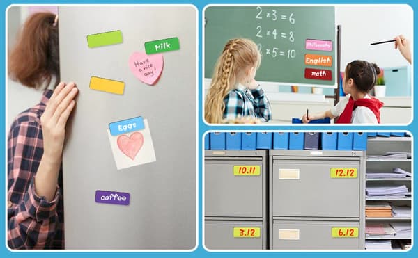 54 farvede magnetiske whiteboard-fliser, 9 farver, velegnet til køleskabe og opslagstavler.