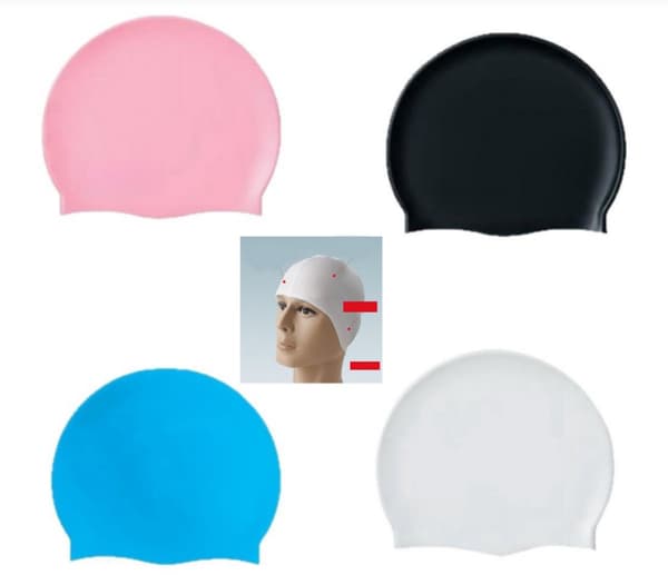 4-pak - Unisex silikone elastiske badehætter til voksne - Store ikke-elastiske badehætter (Sort/Hvid/Lyseblå/Pink)