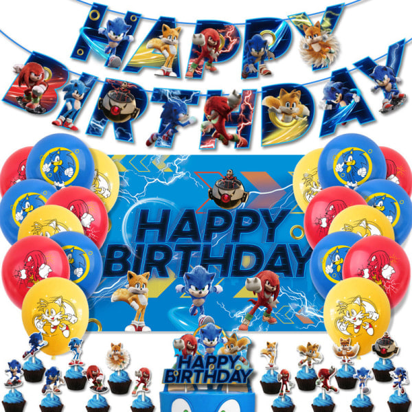 Sonic Birthday Theme Party Decoration Cartoon Drag Flag Insert Balloon Set B