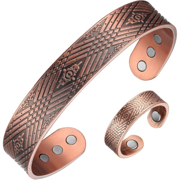 2-pak Kobberarmbånd til Mænd Magnetisk Armbånd med Ringsæt til Mænd Ultrastærkt Magnetisk Armbånd Rent Kobberarmbånd