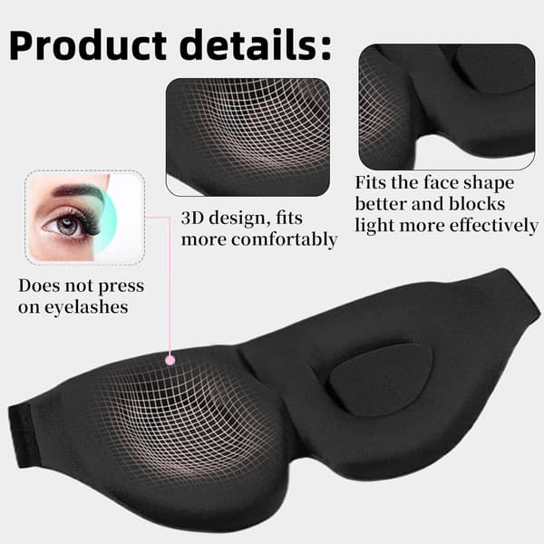 3D sovemaske for sidesovere, pustende og trykkfri, unisex, grå.