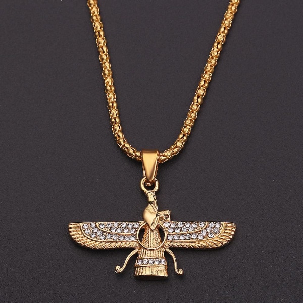 Halskæde med vedhæng i guld farve Zoroastrian Farvahar Vinger - Legering Zoroastrianisme Persisk Achaemenian Mænds Smykker