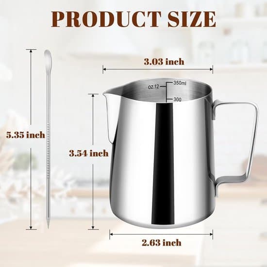 ING Mælkekande - 35 cl - 304 rustfrit stål - Espressomaskine tilbehør - Mælkekande til opskumning - Sølv