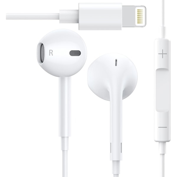 Apple Earbuds för iPhone Trådbundna hörlurar, Hörlurar med Lightning-kontakt [Apple MFi-certifierade] (Inbyggd mikrofon och volymkontroll)