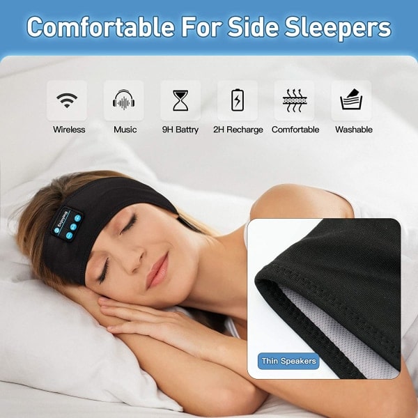 Bluetooth hovedbånd Søvnhovedtelefoner Blød støjreduktion bluetooth headset sort