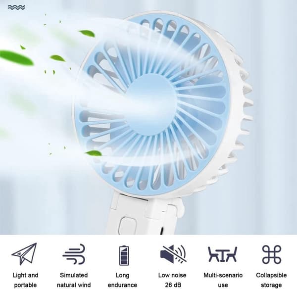 ING Håndholdt Ventilator - Mini Ventilator - Genopladelig - Tre Tilstande - Lille Bærbar Ventilator med USB (Blå)