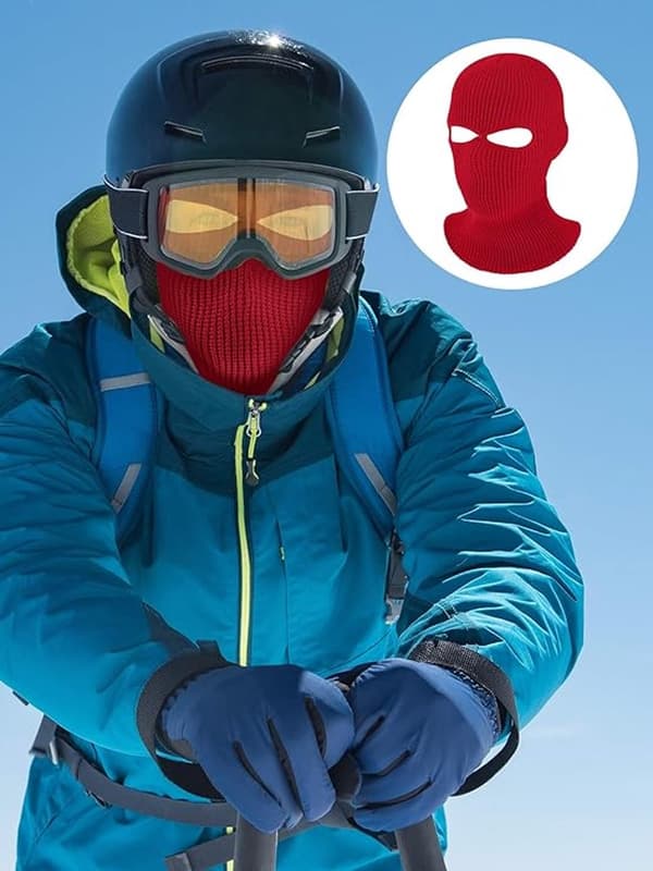 ING Stickad Balaclava för Barn, med 2 Hål, Vinter, Stickad Skidmask, Heltäckande Ansikte