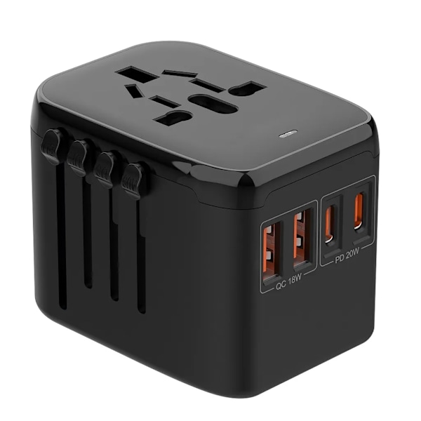 SiGN Universal Reseadapter USB-porteilla, 20W - Musta