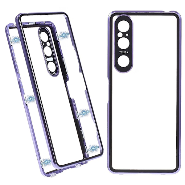 For Sony Xperia 1 V Magnetic Adsorption Case Metal Frame+Tempered Glass+PC Back Clear Phone Cover